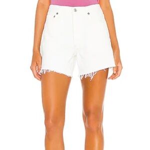 Agolde White High-Rise Frayed Denim Reese Shorts